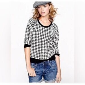 J Crew Houndstooth Sweatshirt Black White Long Sleeve Crew Neck‎ Women's Small
